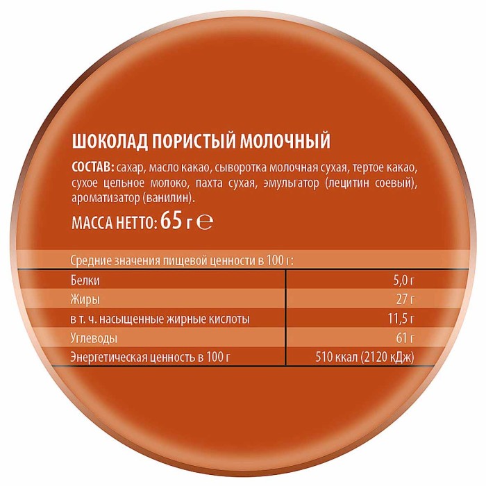 Шоколад Победа Пористый молочный 65гр м/у