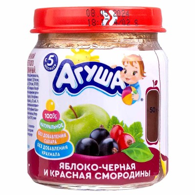 Пюре Агуша яблоко-черная и красная смородина с 5мес 100гр ст/б