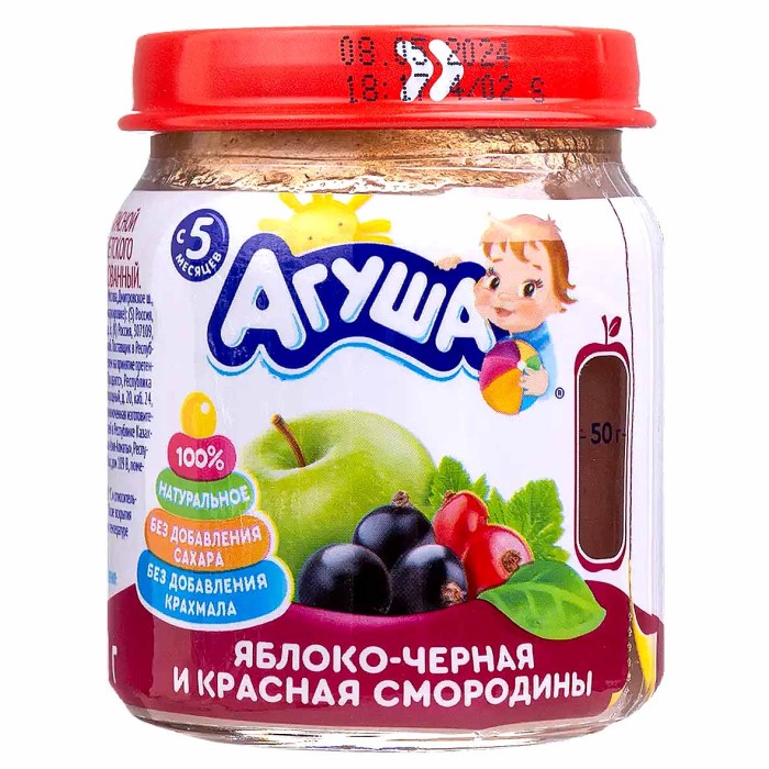 Пюре Агуша яблоко-черная и красная смородина с 5мес 100гр ст/б