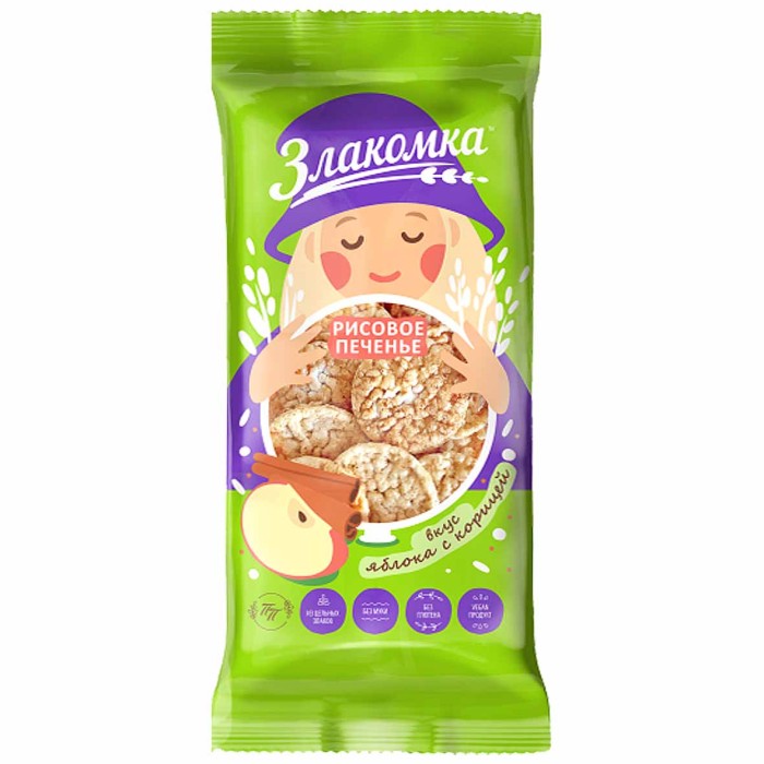 Печенье Злакомка рисовое вкус яблока с корицей 80гр м/у