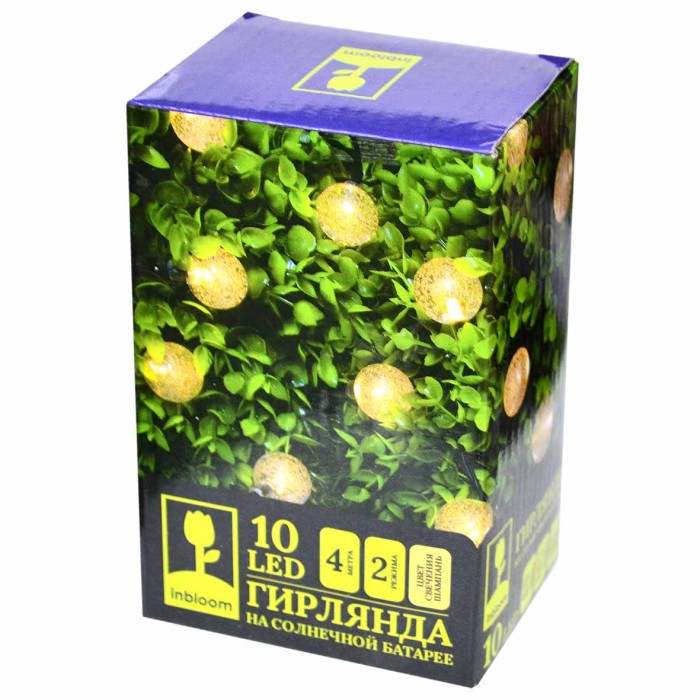 Украшение новогоднее Гирлянда Inbloom шампань на солн батарее 10LED 4м арт185-063