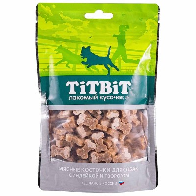 Лакомство для собак TitBit косточки мясные с индейкой и творогом 145гр д/п