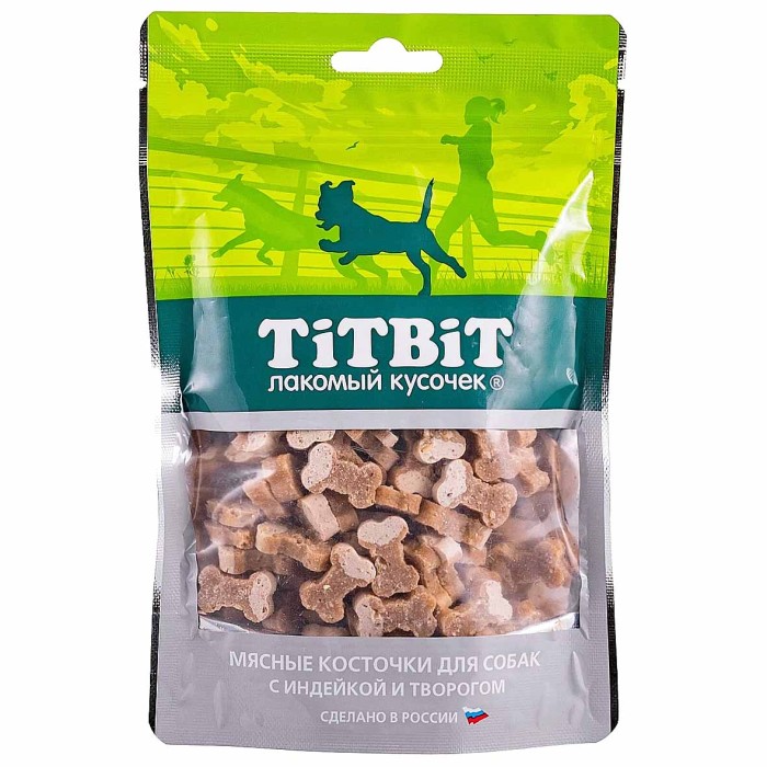 Лакомство для собак TitBit косточки мясные с индейкой и творогом 145гр д/п