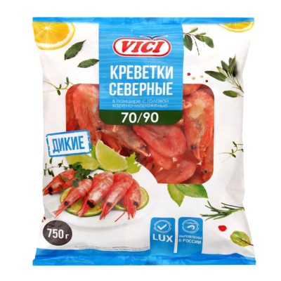 Креветки Vici LUX северные н/р 70/90 750гр м/у