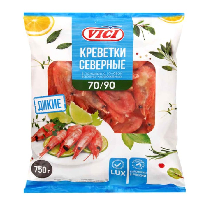 Креветки Vici LUX северные н/р 70/90 750гр м/у