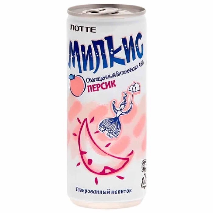 Напиток Lotte Милкис персик газ 250мл ж/б