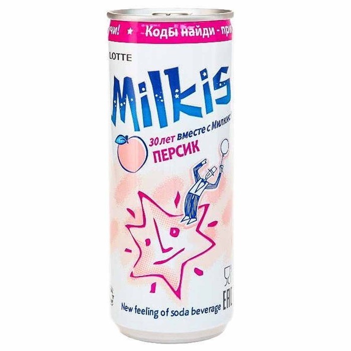 Напиток Lotte Милкис персик газ 250мл ж/б