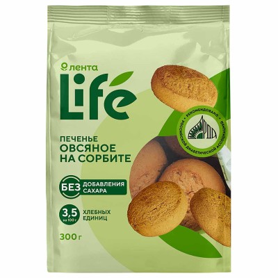 Печенье Лента Life Овсяное на сорбите 300гр м/у