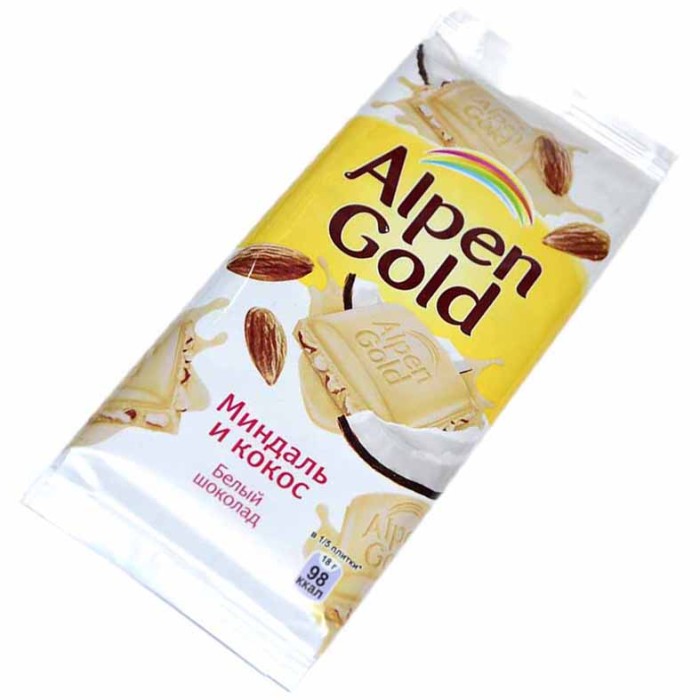 Шоколад Alpen Gold Белый миндаль и кокос 85гр м/у