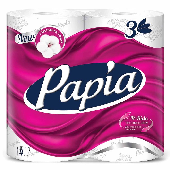 Бумага туалетная Papia 3сл 4рул м/у