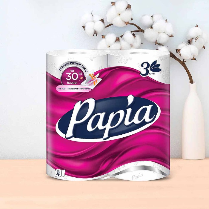 Бумага туалетная Papia 3сл 4рул м/у