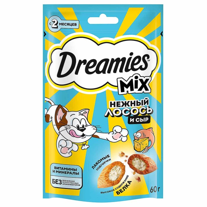 Корм для кошек Dreamies Микс лосось-сыр 60гр пауч