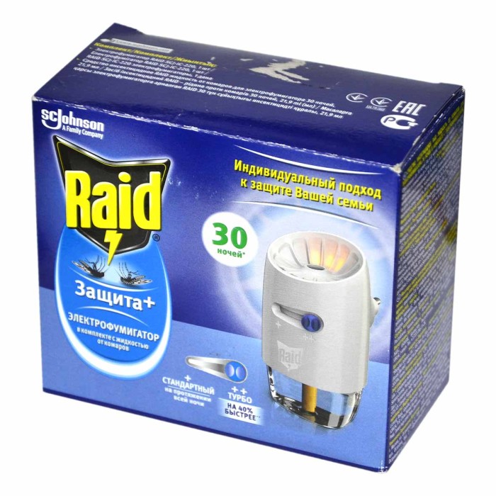 Электрофумигатор Raid Защита+со слайдером и жидкостью 30 ночей