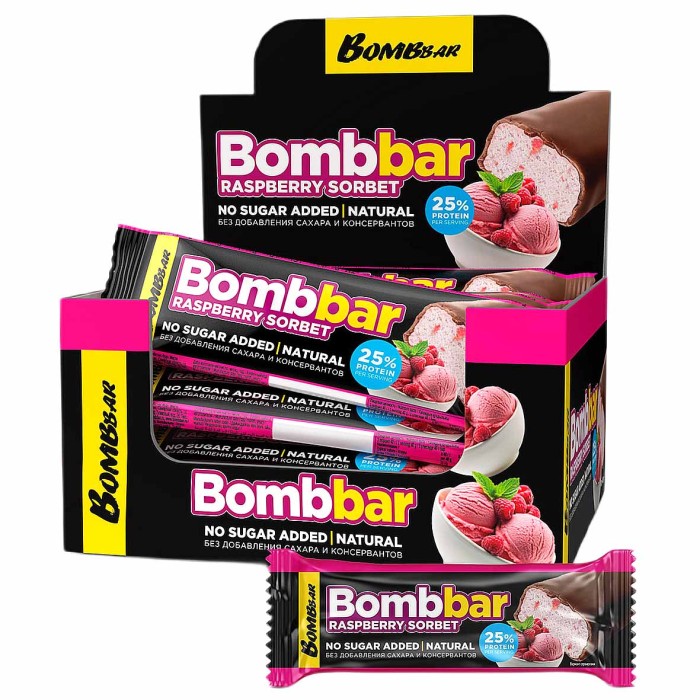 Батончик глазированный Bombbar Протеиновый малиновый сорбет в шоколаде 40гр м/у
