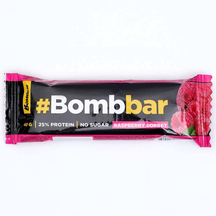 Батончик глазированный Bombbar Протеиновый малиновый сорбет в шоколаде 40гр м/у