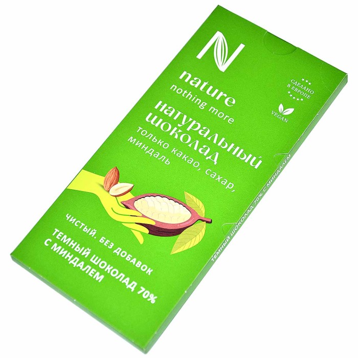 Шоколад N Nature какао и сахар с миндалем 70% 80гр к/у
