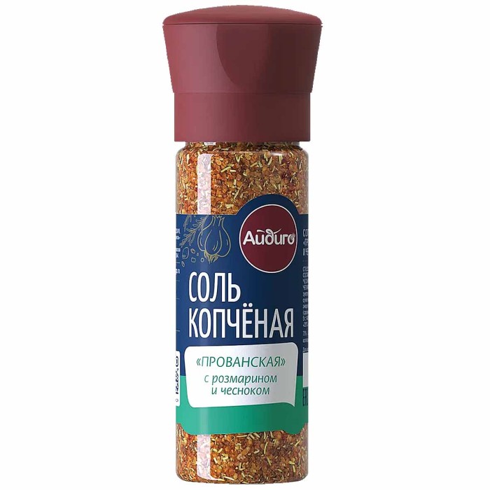 Соль Айдиго Копченая прованская с розмарином и чесноком мельница 130гр пэт