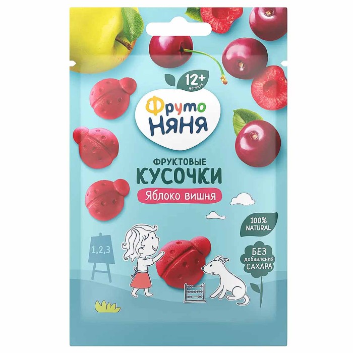 Кусочки фруктовые ФрутоНяня яблоко-вишня с 12 мес 15гр м/у
