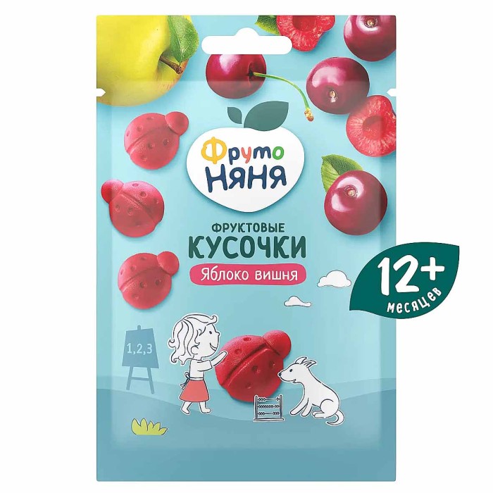 Кусочки фруктовые ФрутоНяня яблоко-вишня с 12 мес 15гр м/у