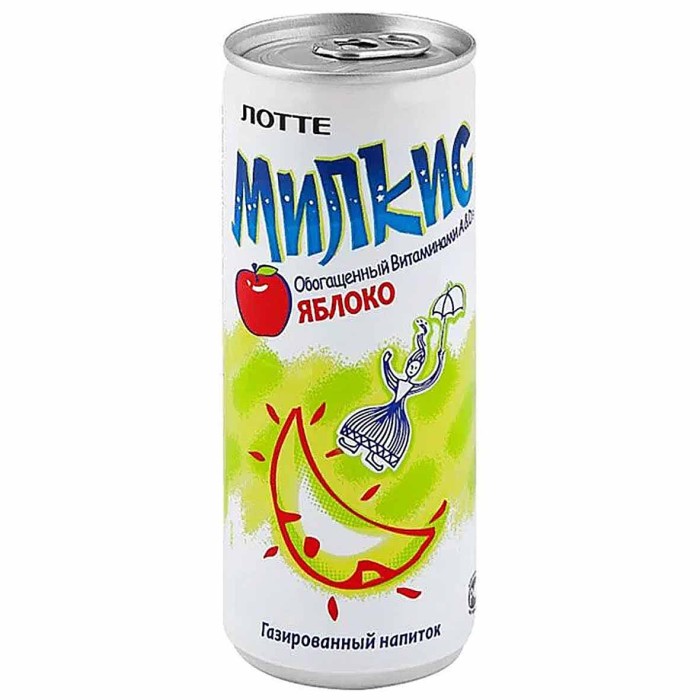 Напиток Lotte Милкис яблоко газ 250мл ж/б