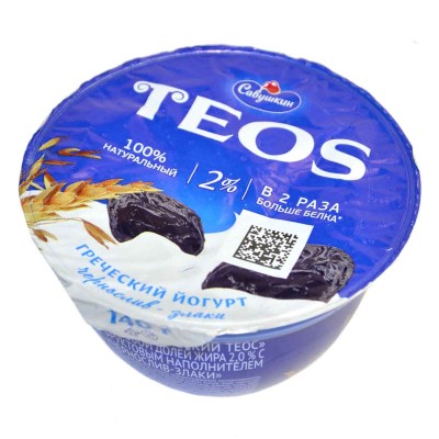 Йогурт Teos Греческий чернослив-злаки 2% 140гр пэт
