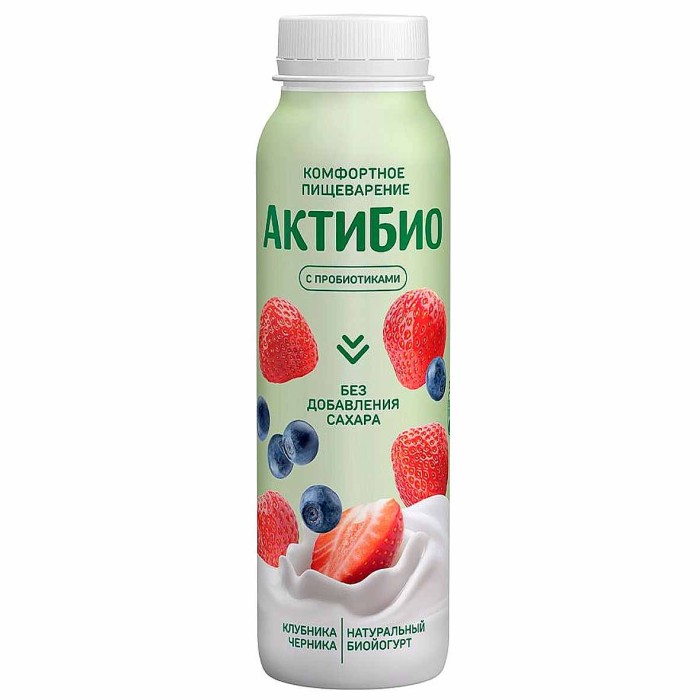 Биойогурт питьевой Актибио клубника-черника 1,5% 260гр пэт