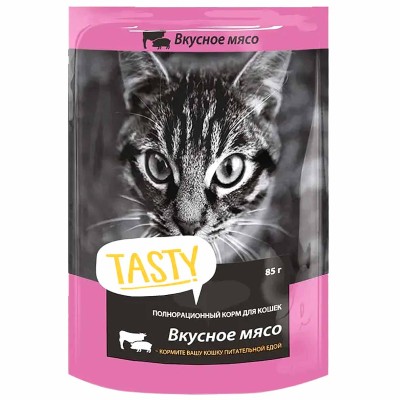 Корм для кошек Tasty с мясным ассорти в желе 85гр пауч