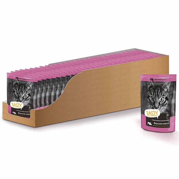 Корм для кошек Tasty с мясным ассорти в желе 85гр пауч