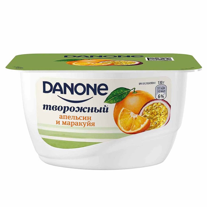 Десерт творожный Danone апельсин-маракуйя 3,6% 130гр пэт