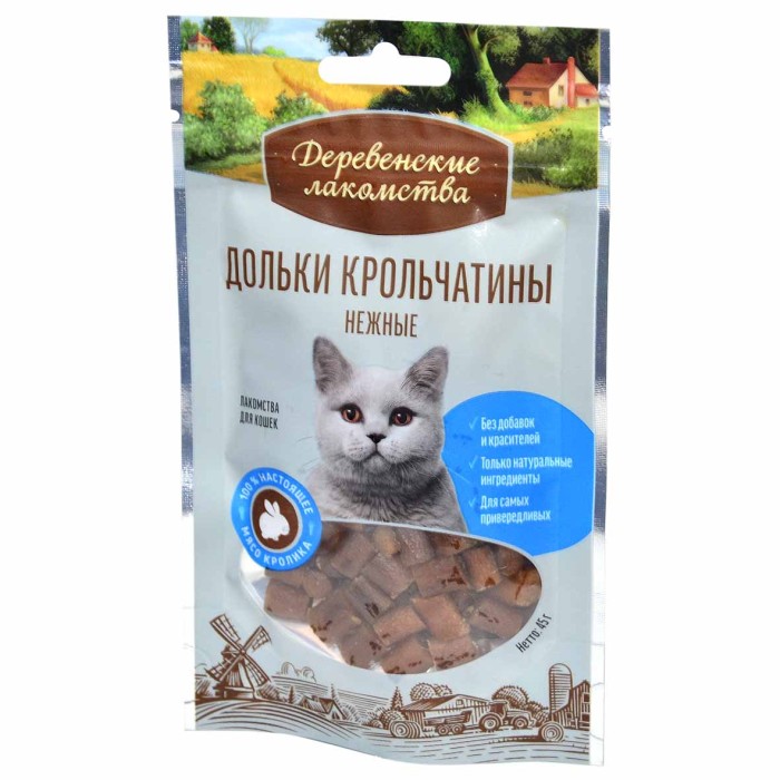 Лакомство для кошек Деревенские Лакомства дольки крольчатины 45гр м/у