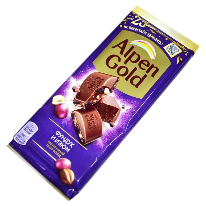 Шоколад Alpen Gold Молочный фундук и изюм 85гр м/у
