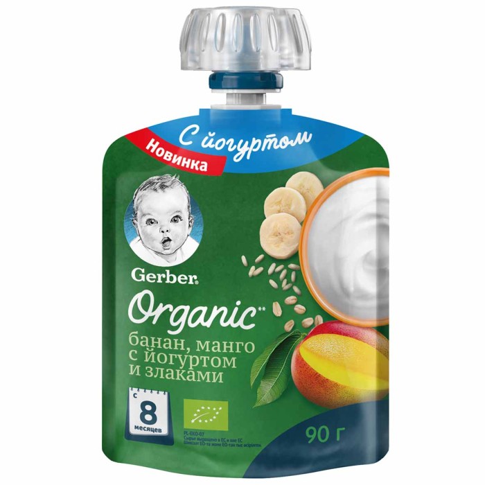 Пюре Gerber йогурт-банан-манго-злаки с 8мес 90гр пауч