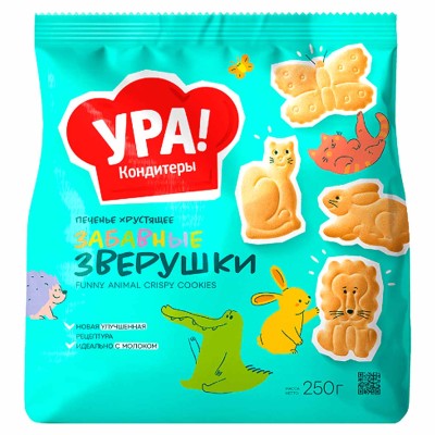 Печенье Ура Кондитеры забавные зверушки 250гр м/у