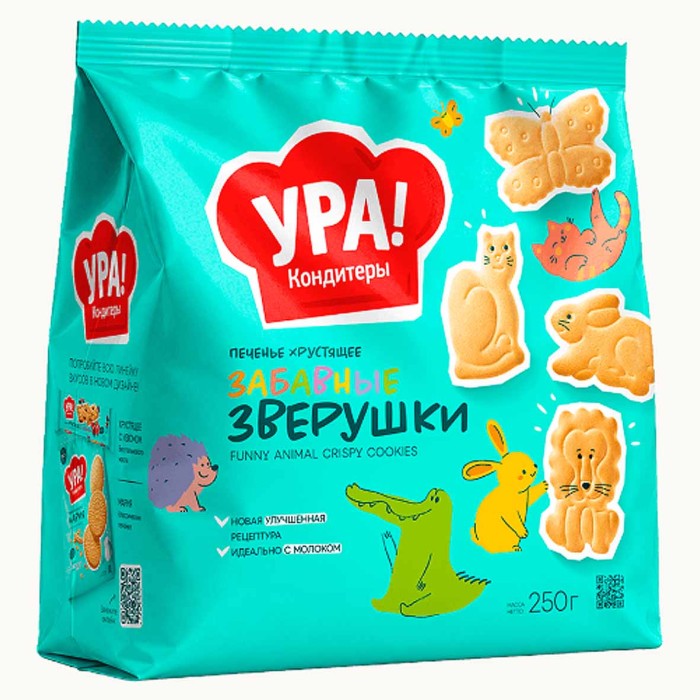 Печенье Ура Кондитеры забавные зверушки 250гр м/у