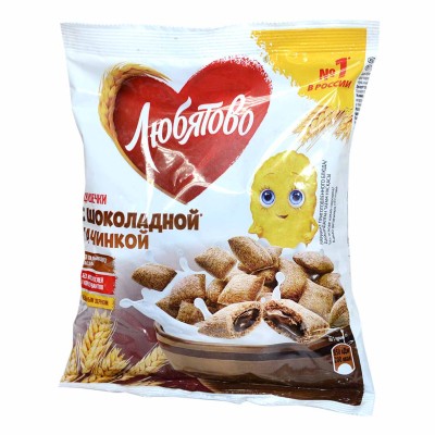 Завтрак готовый Любятово подушечки с шоколадной начинкой 140гр м/у
