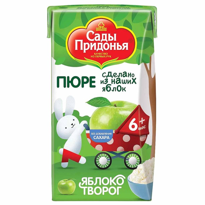 Пюре Сады Придонья яблочное с творогом с 6мес 125мл т/п