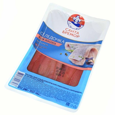 Сельдь Санта Бремор А-ля филе лосось в масле 240гр пэт