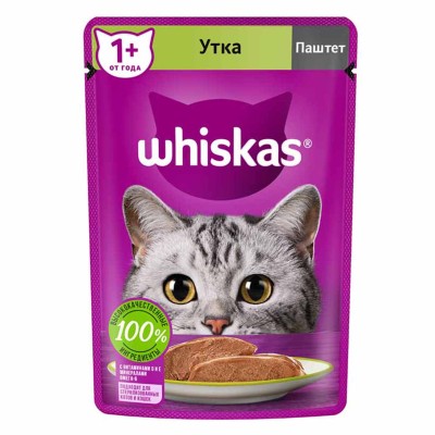 Корм для кошек Whiskas паштет с уткой 75гр пауч
