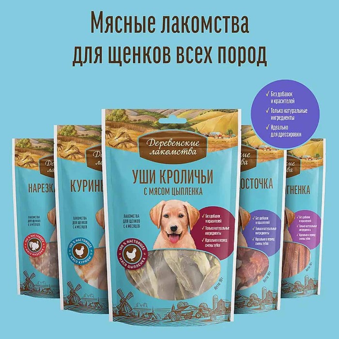 Лакомство для собак Деревенские Лакомства куриные колечки 90гр м/у