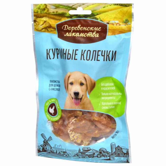 Лакомство для собак Деревенские Лакомства куриные колечки 90гр м/у