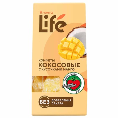 Конфеты Лента Life кокосовые с кусочками манго 90гр к/у