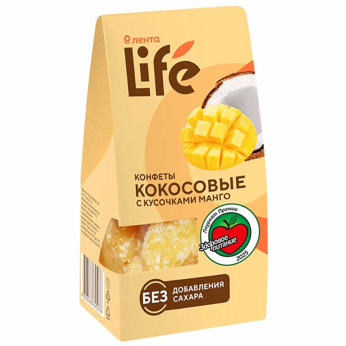 Конфеты Лента Life кокосовые с кусочками манго 90гр к/у