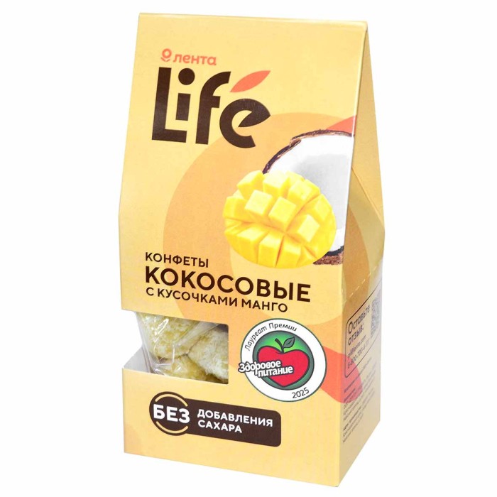 Конфеты Лента Life кокосовые с кусочками манго 90гр к/у