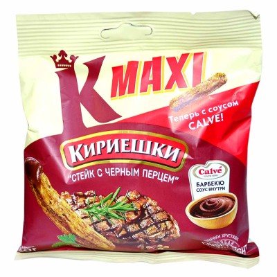 Сухарики Кириешки Maxi вкус стейк+барбекю соус 50гр+25мл м/у
