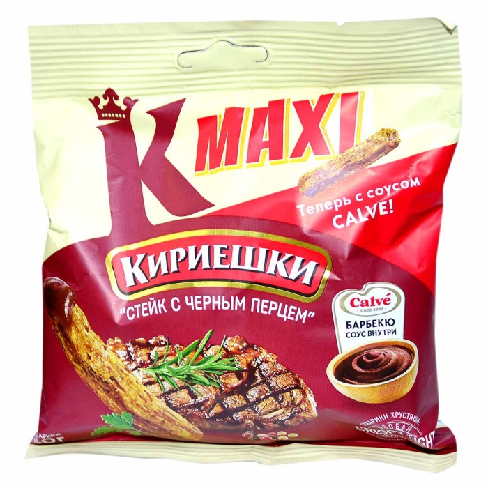 Сухарики Кириешки Maxi вкус стейк+барбекю соус 50гр+25мл м/у