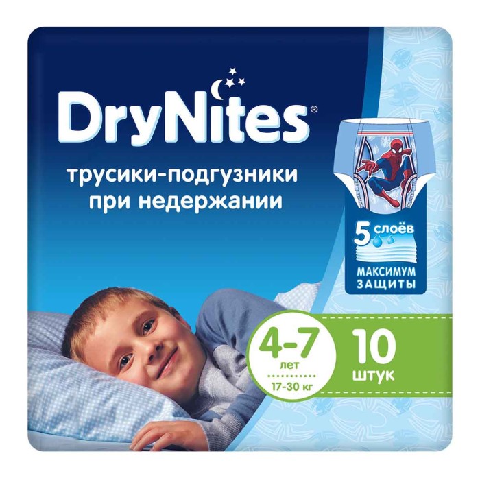 Подгузники урологические Huggies Drynites 4-7лет Conv Boy (17-30кг) 10шт м/у
