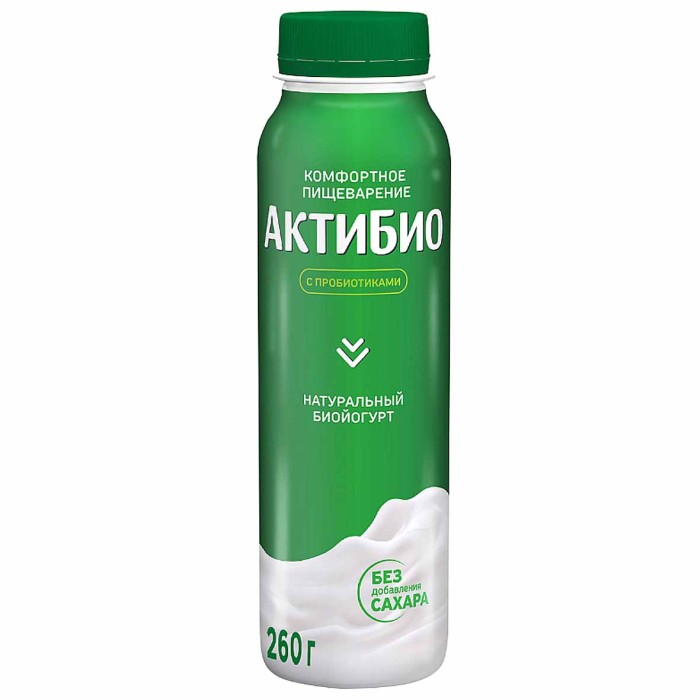 Биойогурт питьевой Актибио натуральный без сахара 1,8% 260гр пэт