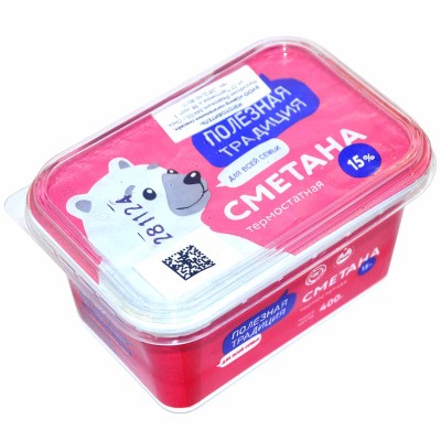 Сметана Полезная традиция 15% 400гр пэт