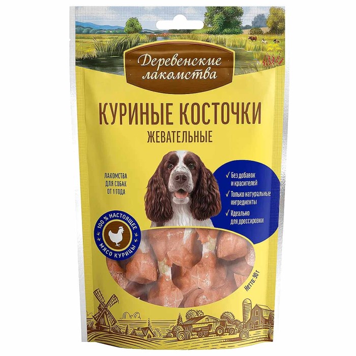 Лакомство для собак Деревенские Лакомства куриные косточки жевательные 90гр м/у