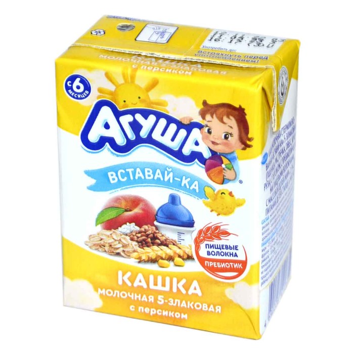 Каша Агуша Вставайка молочная персик-злаки с 6мес 0,2л т/п